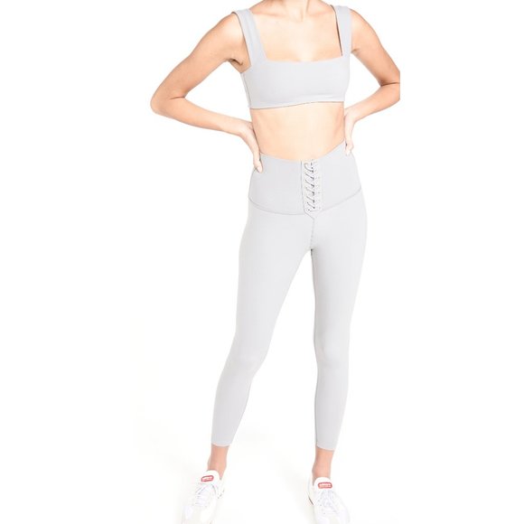 WeWoreWhat Corset Lace Up Light Grey Ankle Length 7/8 Leggings - Picture 3 of 8